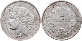 FRANKREICH 3. REPUBLIK, 1871-1940.
 2 Francs 1881 A Gadoury 530a. St