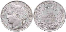 FRANKREICH 3. REPUBLIK, 1871-1940.
 50 Centimes 1886 A Gadoury 419. seltener Jahrgang vz/vz-St