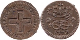 ITALIEN SARDINIEN
Carlo Emanuele III., 1730-1773. AE-2 Denari 1772 Vs.: Kreuz, Rs.: Krone über Liebesknoten und Jahreszahl Craig 1; KM C 1. 1.64 g. v...