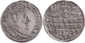 POLEN KÖNIGREICH
Sigismund III., 1587-1632. 3-Gröscher 1595 IF Olkusz Vs.: bekrönte Büste n. r., Rs.: Wert über drei Wappen, darunter vier Zeilen Sch...