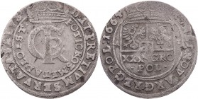 POLEN KÖNIGREICH
Johann Kasimir, 1649-1668. 30 Groschen (Gulden, Zloty) 1664 Poznan Vs.: bekröntes Monogramm ICR, Rs.: bekröntes Wappen, darin Wert G...