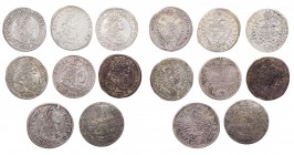 ÖSTERREICH RDR
Leopold I., 1657-1705. Lot Silbermünzen XV Kreuzer 1661 CA, 1662 CA, 1664 CA, 1683 MM Wien, 1675 KB (Ungarn), 1694 Hall (Tirol), Ku.-X...