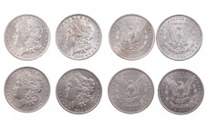 USA
 Lot Silbermünzen 1 Dollar 1881, 1882, 1883, 1896. 4 Stück min. Kratzer, ss-vz