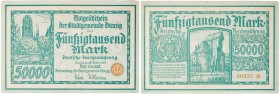 DEUTSCHLAND NOTGELD
Danzig 50000 Mark 20. März 1923 grün, KN 6-stellig und Stern Rosenberg-Grabowski 797c. II