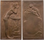 GÖTTINNEN, MYTHISCHE GESTALTEN, ALLEGORIEN CHLOË (Geliebte des Daphnis)
 Bronzeplakette o. J. (1898, v. Jean-Baptiste Daniel-Dupuis, 1849-1899), Pari...