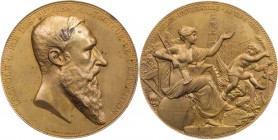 GÖTTINNEN, MYTHISCHE GESTALTEN, ALLEGORIEN FAMA (Allegorie des Ruhmes)
 Bronzemedaille, vergoldet 1885 (v. Charles Wiener, 1832-1888), Brüssel Auf di...