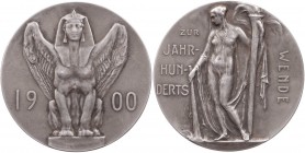 GÖTTINNEN, MYTHISCHE GESTALTEN, ALLEGORIEN HORA (Göttin der Zeitenwende)
 Silbermedaille 1900 (v. Constantin Starck, b. Oertel), Berlin Auf die Jahrh...
