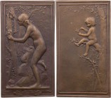 GÖTTINNEN, MYTHISCHE GESTALTEN, ALLEGORIEN NYMPHE(N)
Dryaden (Baumnymphen) Bronzeplakette o. J. (1899, v. Jean-Baptiste Daniel-Dupuis, 1849-1899), Pa...