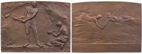 GÖTTINNEN, MYTHISCHE GESTALTEN, ALLEGORIEN TITANIN DER LÜFTE / WINDSBRAUT
 Bronzeplakette 1904 (v. J. Tautenhayn), Wien Auf den Durchstich des Wochei...