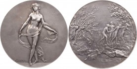 ANONYME PERSONEN
 Bronzemedaille, versilbert o. J. (1908, v. Marie-Alexandre Lucien Coudray, 1864-1900 oder später), Paris LA DANSEUSE ("Die Tänzerin...