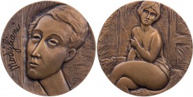 ANONYME PERSONEN
 Bronzemedaille o. J. (1973, v. Kalman Renner), Ungarn Auf den italienischen Maler, Grafiker und Bildhauer Amedeo Modigliani, 1884-1...