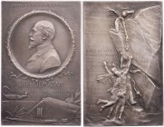 PERSONEN POLITIKER
Demagny, Emile, 1856-1902. Versilberte Bronzeplakette 1902 (v. L. O. Roty) Widmung seiner Mitarbeiter, Vs.: Brustbild in runder Ei...
