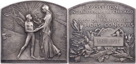 GEWERBE, HANDEL, INDUSTRIE WELTAUSSTELLUNGEN
USA, Chicago Versilberte Bronzeplakette 1893 (v. O. Roty) Auf die Weltausstellung, Preisplakette für fra...