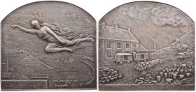 AUSBEUTE EUROPA
Belgien, Morlanwelz Versilberte Bronzeplakette 1916 (v. C. Devreese) des Kohleverbands der Region Morlanwelz, Vs.: über einem Kohle-A...