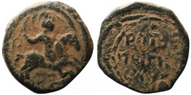 CRUSADERS. Principality of Antioch. Roger of Salerno, regent (AD 1112-1119)
AE Follis (24mm, 4,73g)

Artificial sandpatina