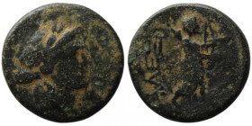 TROAS. Alexandria. (301-281 BC).
AE Bronze (14mm, 1,97g)
Obv: Laureate head of Apollo right.
Rev: ΑΛΕΞ. Apollo Smintheus advancing right, quiver over ...