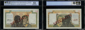 Country : FRENCH EQUATORIAL AFRICA 
Face Value : 1000 Francs Spécimen 
Date : (1941) 
Period/Province/Bank : Afrique Française Libre 
Catalogue refere...