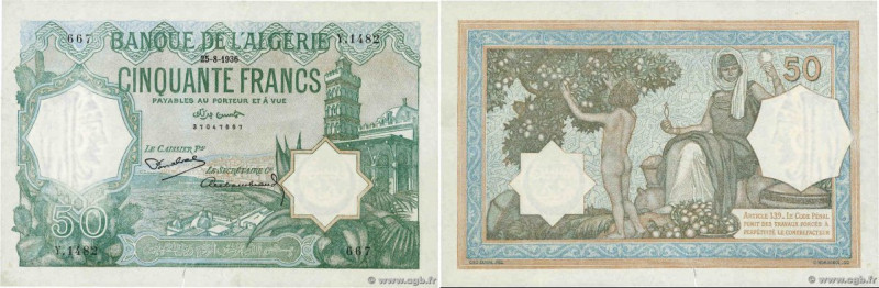 Country : ALGERIA 
Face Value : 50 Francs 
Date : 25 août 1936 
Period/Province/...