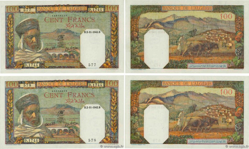 Country : ALGERIA 
Face Value : 100 Francs Consécutifs 
Date : 02 novembre 1942 ...
