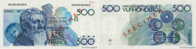 Country : BELGIUM 
Face Value : 500 Francs Spécimen 
Date : (1980) 
Period/Province/Bank : Banque Nationale de Belgique 
Catalogue reference : P.141s ...