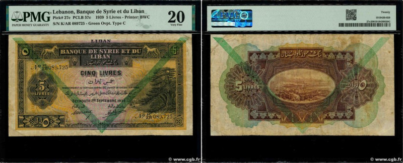 Country : LEBANON 
Face Value : 5 Livres 
Date : 01 septembre 1939 
Period/Provi...