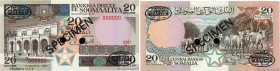 Country : SOMALIA 
Face Value : 20 Shilin Spécimen 
Date : 1983 
Period/Province/Bank : Central Bank of Somalia 
Catalogue reference : P.33as 
Alphabe...
