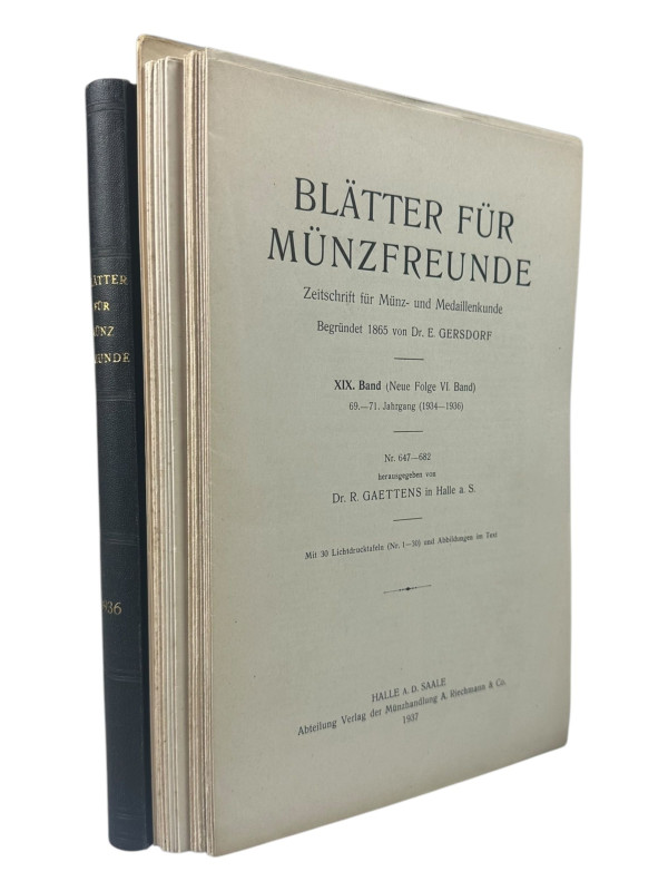 Blätter für Münzfreunde
 19. Band (Neue Folge 6. Band). 69. - 71. Jahrgang 1934...