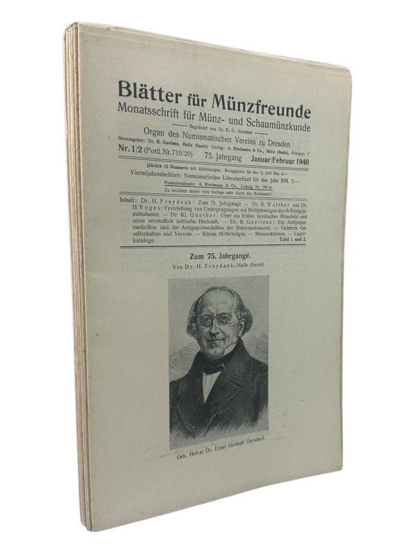 Blätter für Münzfreunde
 21. Band (Neue Folge 8. Band). 75. - 77. Jahrgang 1940...