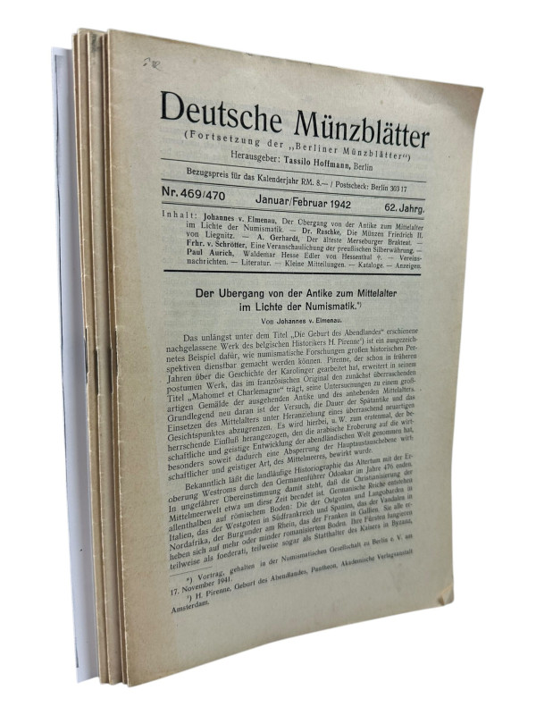 Deutsche Münzblätter
 62. Jahrgang 1942. Nrn. 469/470 - 479/480. S. 381 - 552, ...