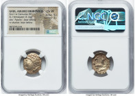 NORTHWESTERN GAUL. Aulerci Eburovices. Ca. 2nd-1st Centuries BC. EL hemistater (19mm, 3.14 gm, 11h). NGC Choice VF 5/5 - 3/5. Ca. 225-175 BC. Celticiz...