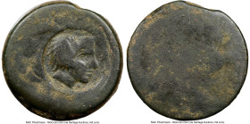 SICILY. Acragas. Ca. 415-380 BC. AE hemilitron (26mm). NGC VG, overstruck, scratches. Uncertain host coin; countermark with head of Heracles right, we...