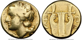 SICILY. Syracuse. Agathocles (317-289 BC). EL 25 or 12.5-litrai or quarter-stater (11mm, 1.83 gm, 6h). NGC Fine 5/5 - 3/5. Pre-royal coinage, ca. 310-...