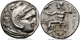 MACEDONIAN KINGDOM. Alexander III the Great (336-323 BC). AR drachm (16mm, 4.30 gm, 11h). NGC XF 4/5 - 3/5, brushed. Posthumous issue, Colophon, ca. 3...
