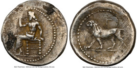 BABYLONIA. Alexandrine Empire. Uncertain satrap (ca. 328-311 BC). AR stater (26mm, 16.30 gm, 11h). NGC Choice VF 4/5 - 3/5, flan flaws. Ba'al seated l...