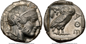 ATTICA. Athens. Ca. 440-404 BC. AR tetradrachm (24mm, 17.18 gm, 1h). NGC Choice AU 5/5 - 2/5, punch marks, flan flaw. Mid-mass coinage issue. Head of ...