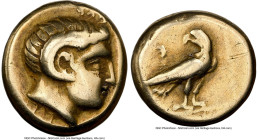 LESBOS. Mytilene. Ca. 377-326 BC. EL sixth-stater or hecte (11mm, 2.50 gm, 9h). NGC Choice Fine 5/5 - 3/5, brushed, marks. Head of Apollo Carneius rig...