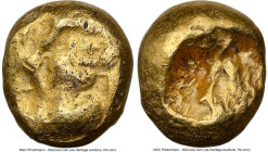 IONIA. Uncertain mint. Ca. 600-550 BC. EL 1/48 stater (5mm, 0.35 gm). NGC VF 4/5 - 4/5. Lydo-Milesian standard. Uncertain blank type / Incuse punch wi...