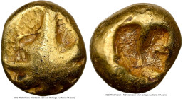IONIA. Uncertain mint. Ca. 600-550 BC. EL 1/48 stater (5mm, 0.36 gm). NGC Fine 4/5 - 4/5. Lydo-Milesian standard. Uncertain blank type, perhaps palm t...