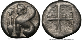 IONIAN ISLANDS. Chios. Ca. 435-350 BC. AR drachm (13mm). NGC Choice Fine. Sphinx seated left; bunch of grapes above amphora before / Quadripartite inc...