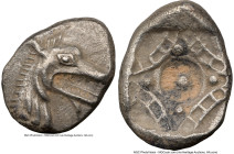 CARIA. Halicarnassus. Ca. 510-480 BC. AR hecte (13mm). NGC Choice XF. Head of ketos right, with pointed ear, pinnate mane, long snout, and open mouth ...