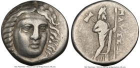 CARIAN SATRAPS. Maussollus (377-353 BC). AR drachm (14mm, 12h). NGC Choice Fine, brushed. Head of Apollo facing, turned slightly right, hair parted in...