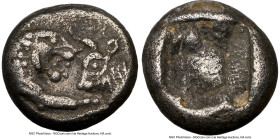 LYDIAN KINGDOM. Croesus (561-546 BC). AR 1/12 stater (7mm, 0.87 gm). NGC Choice XF 5/5 - 3/5. Croeseid standard, Sardes. Confronted foreparts of lion ...