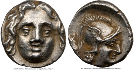 PISIDIA. Selge. Ca. 4th century BC. AR obol (10mm, 1.02 gm, 8h). NGC AU 4/5 - 5/5, slight die shift. Head of gorgoneion / Head of Athena right, wearin...