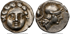 PISIDIA. Selge. Ca. 4th century BC. AR obol (10mm, 7h). NGC Choice XF. Head of gorgoneion / Head of Athena right, wearing crested, winged Attic helmet...