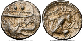 PHOENICIA. Byblus. Aynel (Ca. 350-326 BC) AR 1/16 shekel (10mm, 0.90 gm, 6h). NGC Choice VF 3/5 - 4/5, edge cut. Lion-headed galley left, containing t...