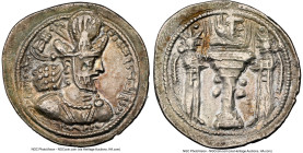 SASANIAN KINGDOM. Shapur (Sabuhr) II (AD 309-379). AR drachm (26mm, 4.25 gm, 4h). NGC XF 5/5 - 4/5. Mint I ("Ctesiphon"), ca. AD 309-320. Bust of Shah...