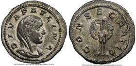 Diva Paulina (died before AD 235). AR denarius (20mm, 3.06 gm, 5h). NGC Choice XF 5/5 - 4/5. Rome, AD 236. DIVA PAVLINA, veiled, draped bust of Diva P...