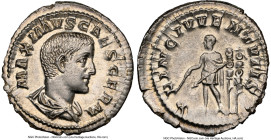 Maximus (AD 235/6-238). AR denarius (20mm, 3.32 gm, 11h). NGC MS 4/5 - 5/5. Rome, AD 236-238. MAXIMVS CAES GERM, bare headed, draped bust of Maximus r...