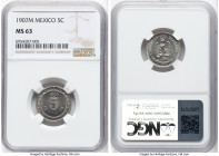 3-Piece Lot of Certified Assorted 5 Centavos NGC, 1) Estados Unidos 5 Centavos 1907-M - MS63, Mexico City mint, KM421 2) Chihuahua. Revolutionary copp...