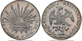 Republic 8 Reales 1888 Oa-AE UNC Details (Cleaned) NGC, Oaxaca mint, KM377.11, DP-Oa33. Reflective fields softly muted by a sun yellow hue dressed in ...